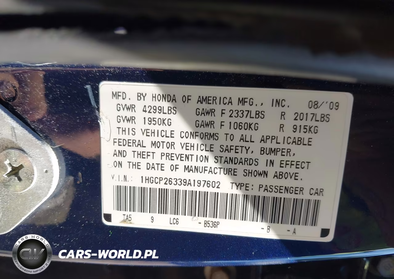 2009 Honda Accord 2.4 Lx VIN:1HGCP26339A197602 - 9