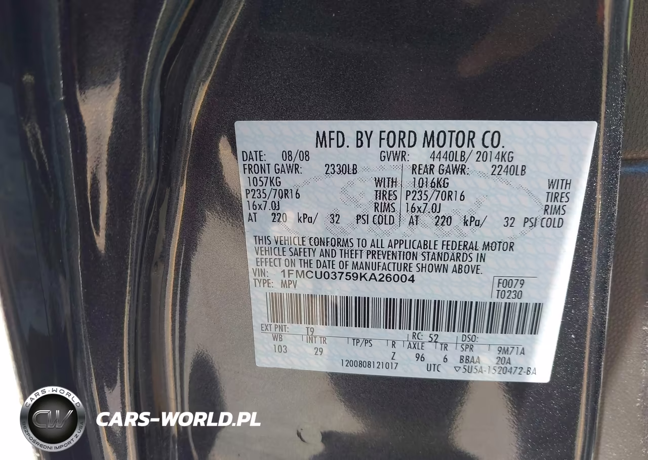 2009 Ford Escape Xlt VIN:1FMCU03759KA26004 - 9