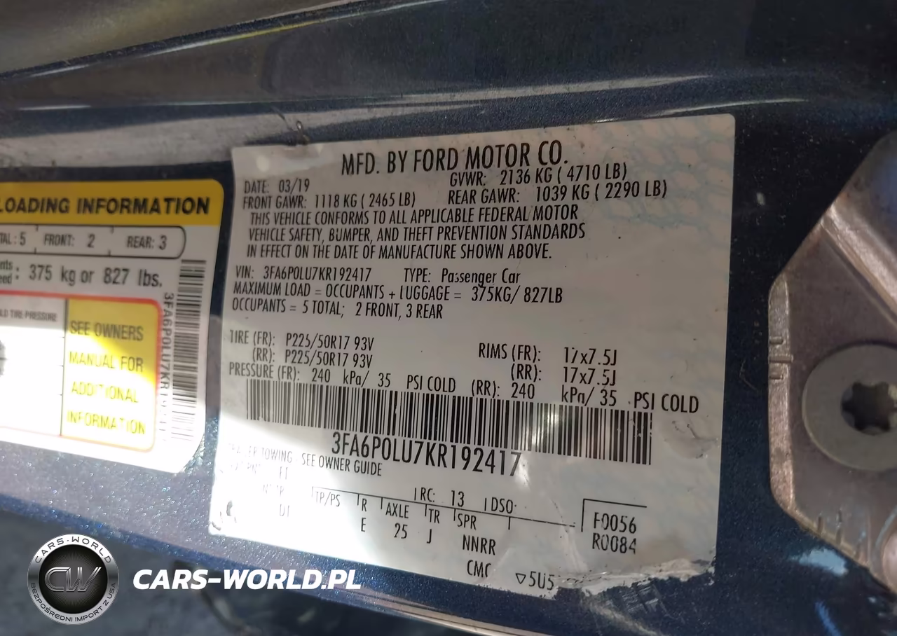2019 Ford Fusion Hybrid Se VIN:3FA6P0LU7KR192417 - 9