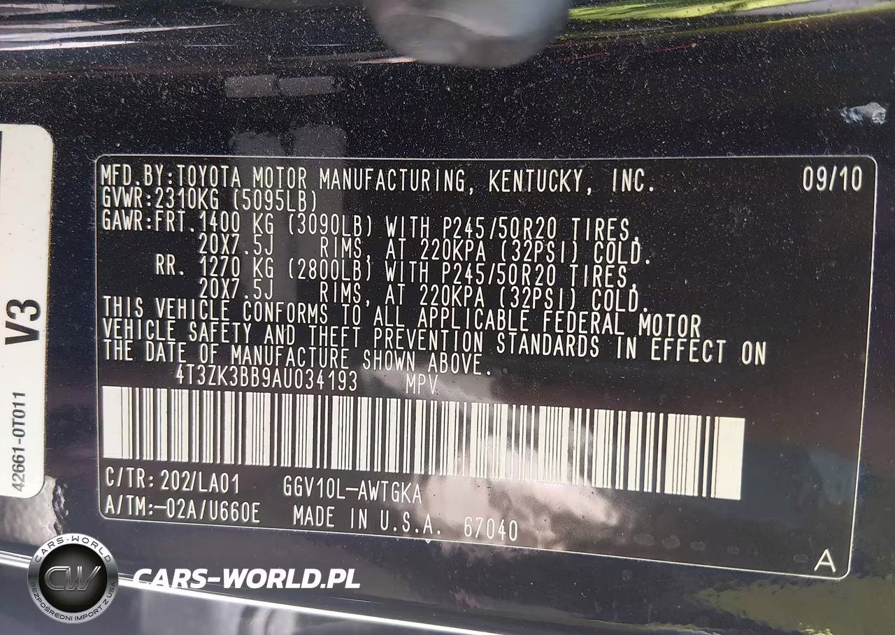 2010 Toyota Venza Base V6 VIN:4T3ZK3BB9AU034193 - 9