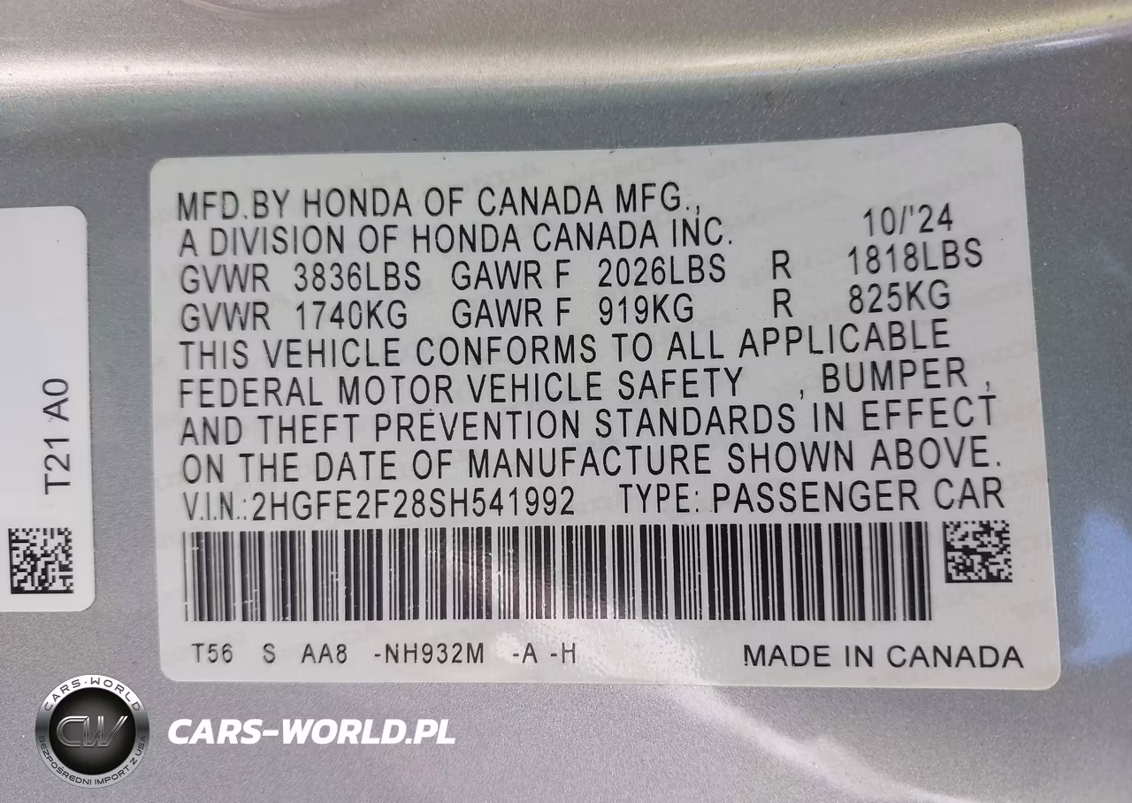 2025 Honda Civic Lx VIN:2HGFE2F28SH541992 - 9