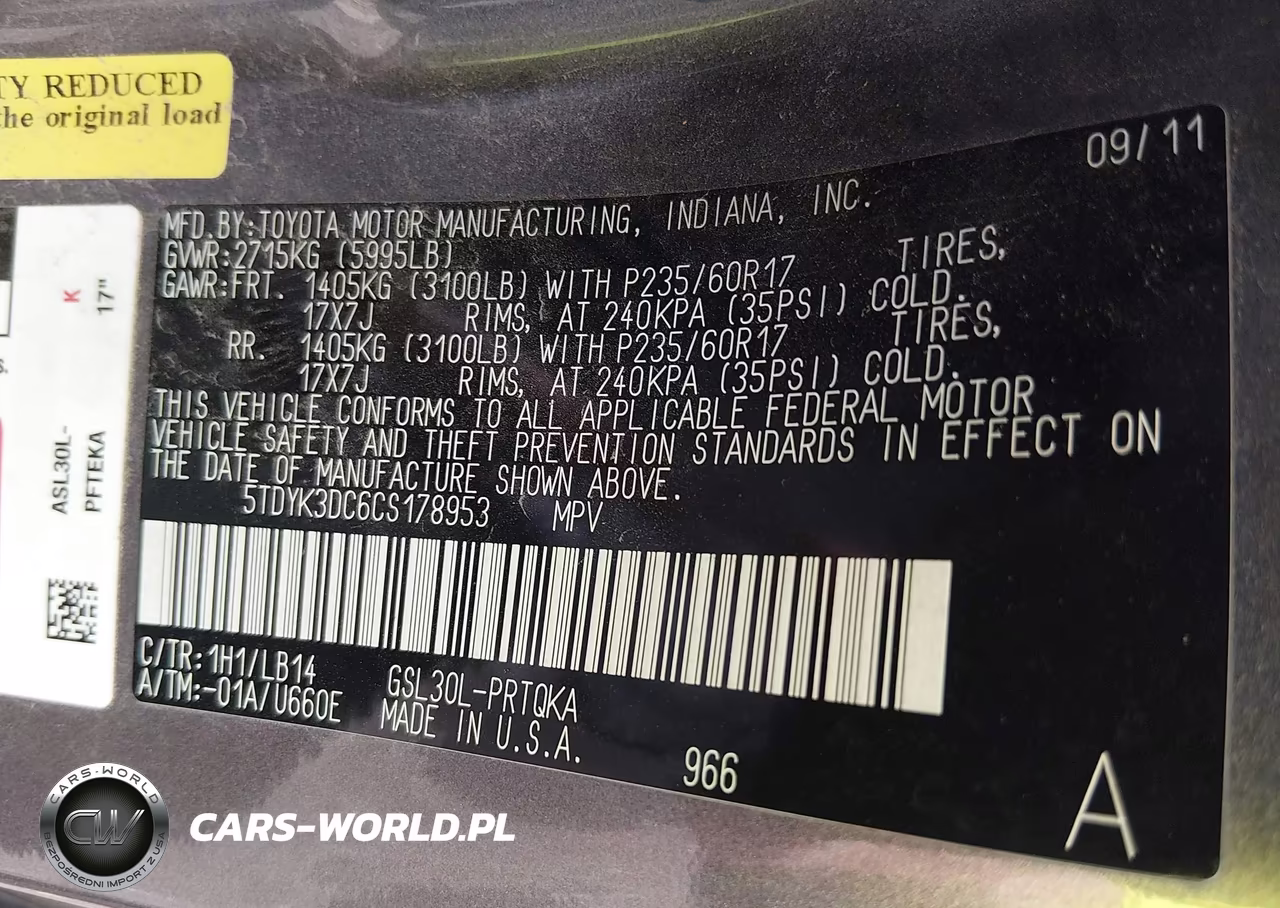 2012 Toyota Sienna Xle V6 8 Passenger VIN:5TDYK3DC6CS178953 - 9