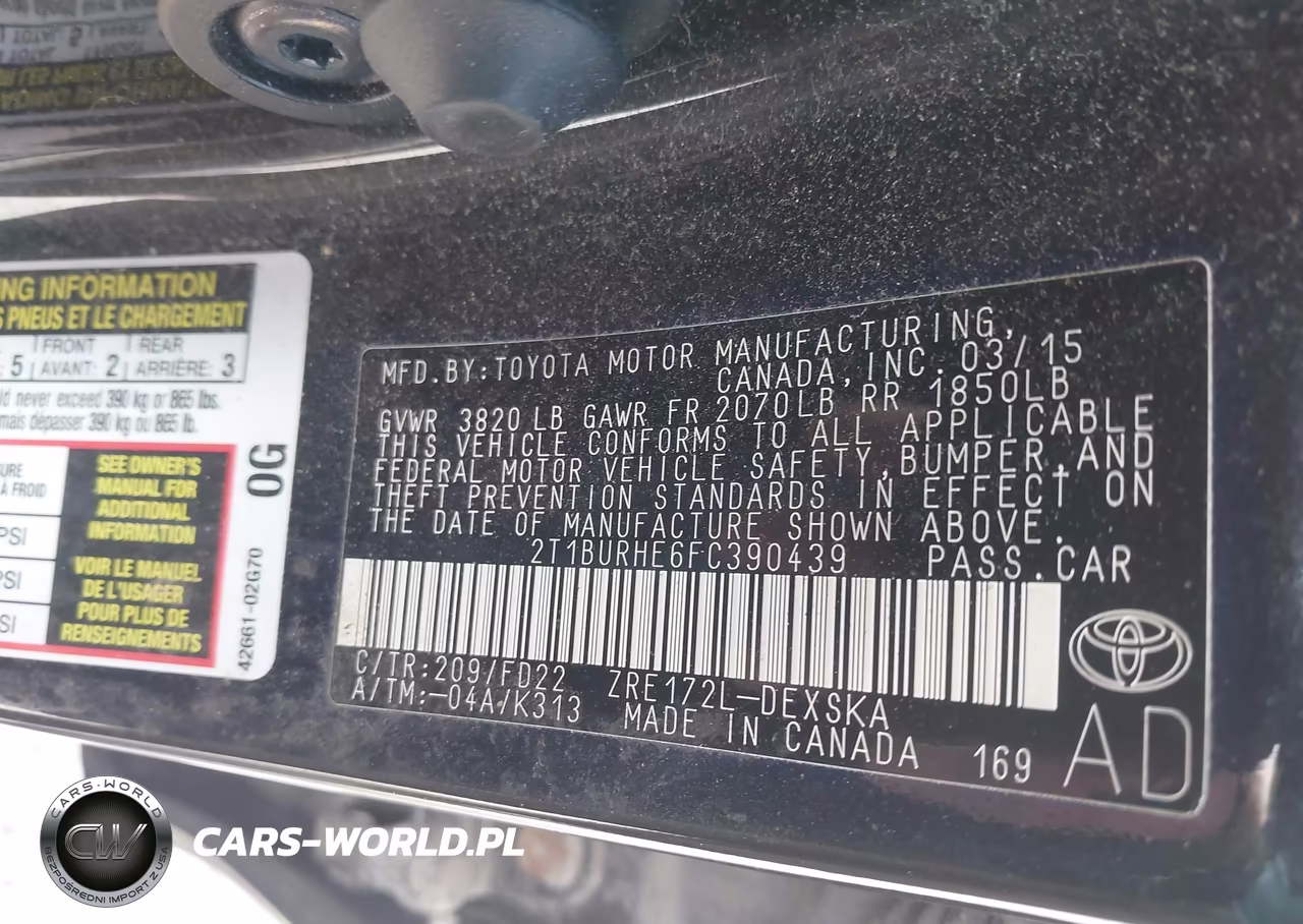 2015 Toyota Corolla S VIN:2T1BURHE6FC390439 - 9