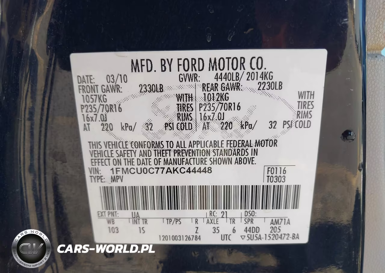 2010 Ford Escape Xls VIN:1FMCU0C77AKC44448 - 9