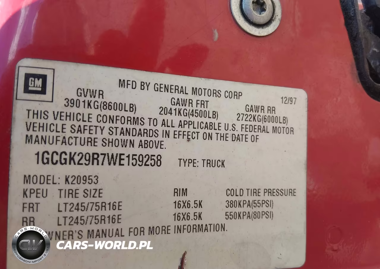 1998 Chevrolet K2500 Fleetside VIN:1GCGK29R7WE159258 - 9