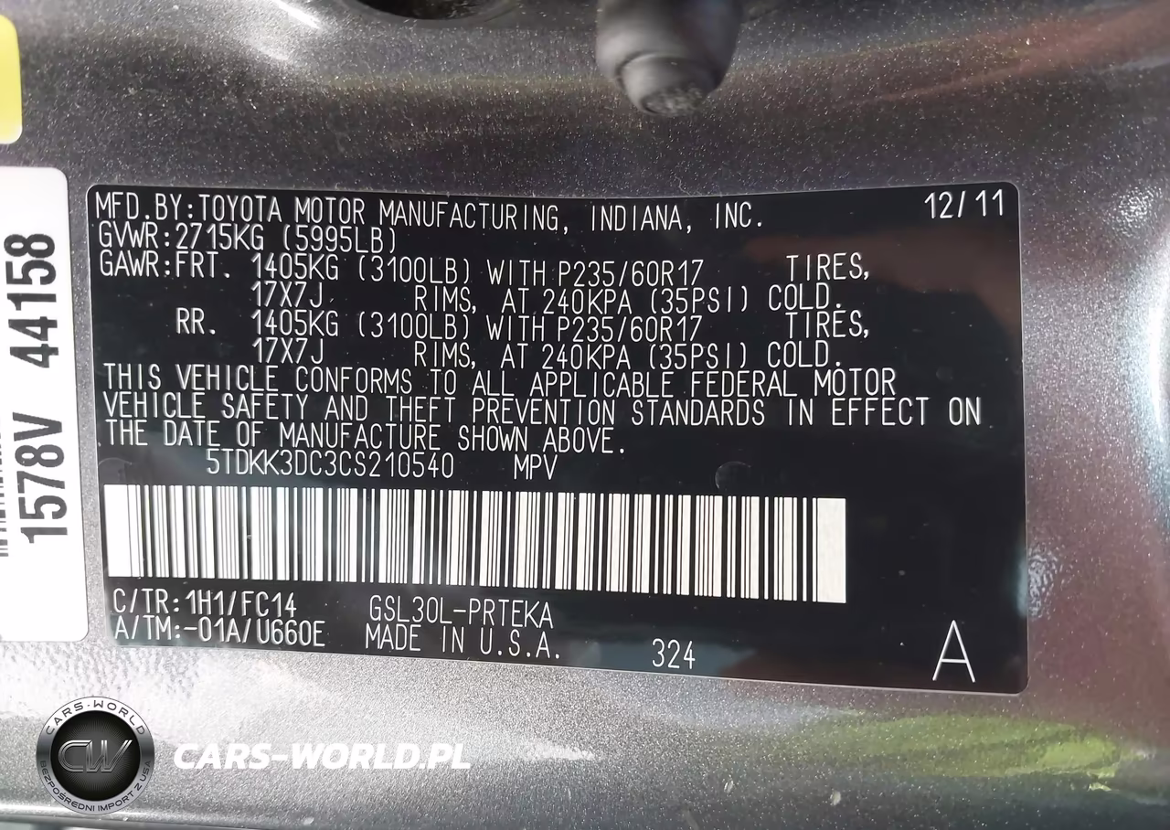 2012 Toyota Sienna Le V6 8 Passenger VIN:5TDKK3DC3CS210540 - 9