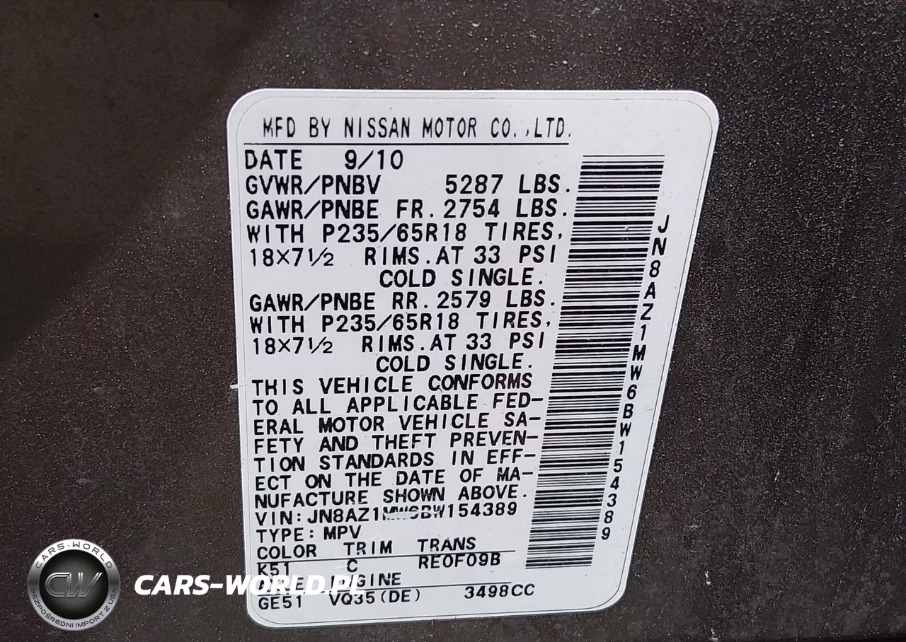 2011 Nissan Murano S VIN:JN8AZ1MW6BW154389 - 9