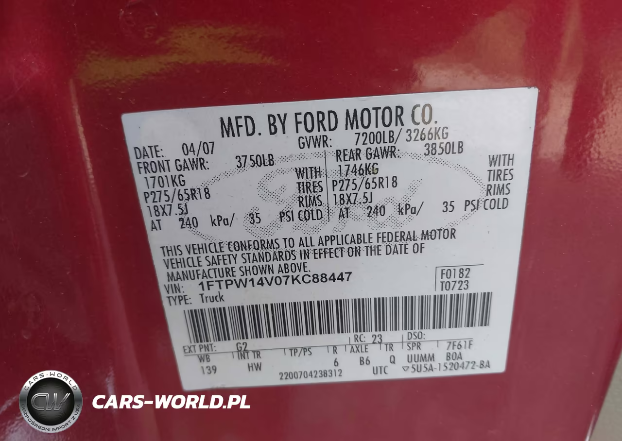 2007 Ford F-150 Fx4-Lariat-Xlt VIN:1FTPW14V07KC88447 - 9