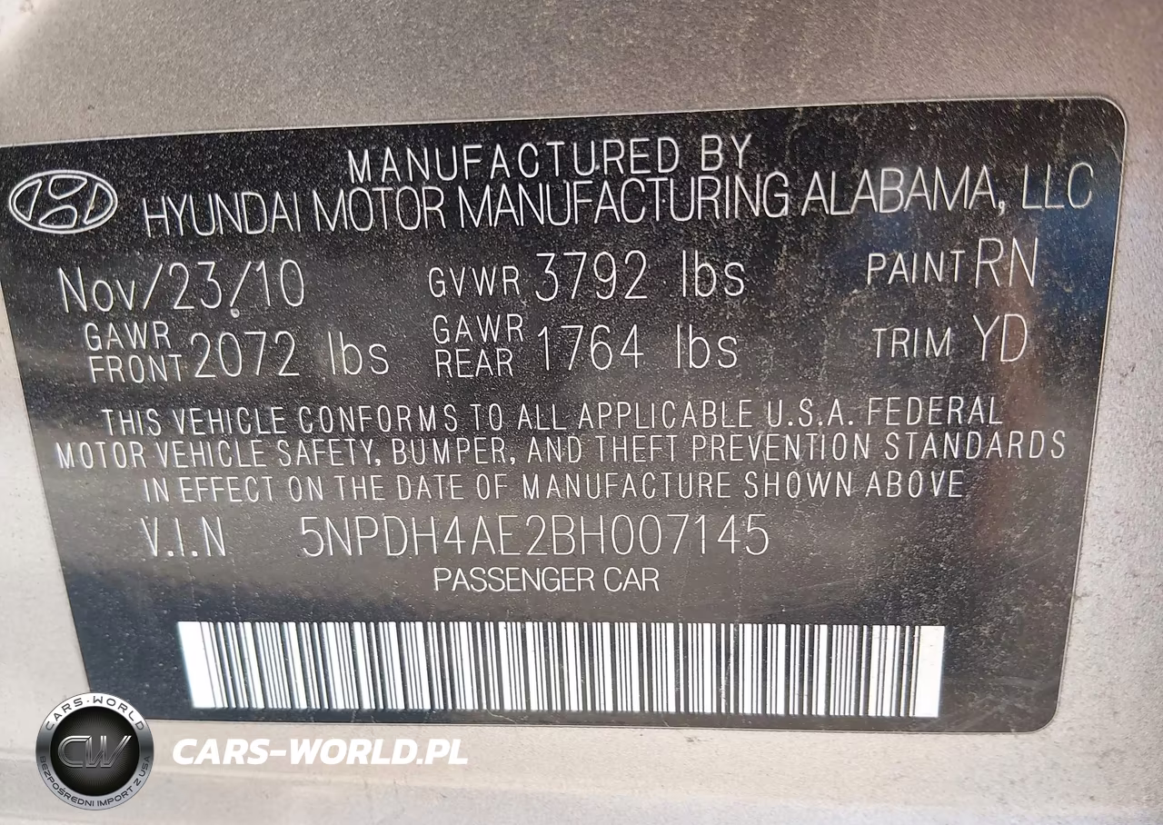 2011 Hyundai Elantra Gls VIN:5NPDH4AE2BH007145 - 9