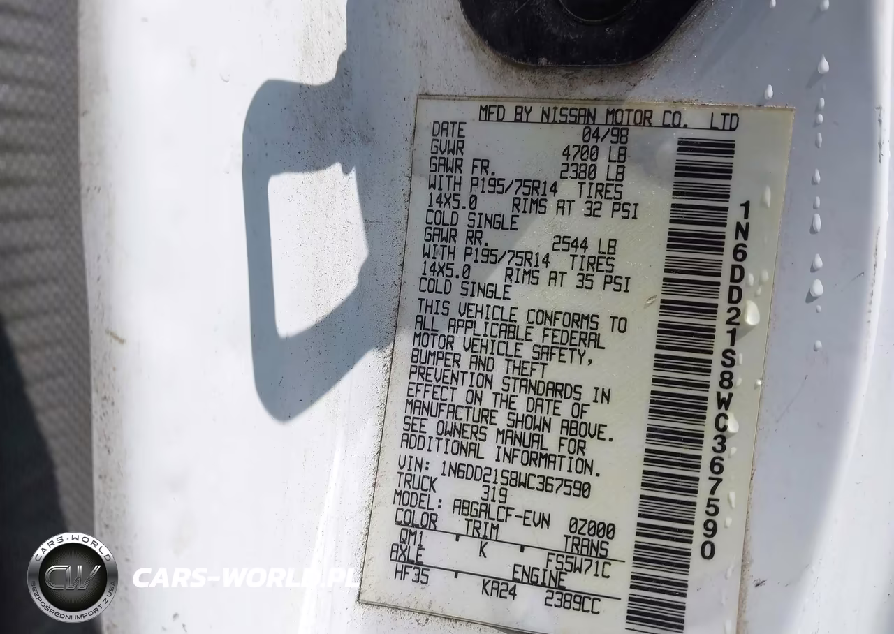 1998 Nissan Frontier Standard-Xe VIN:1N6DD21S8WC367590 - 9