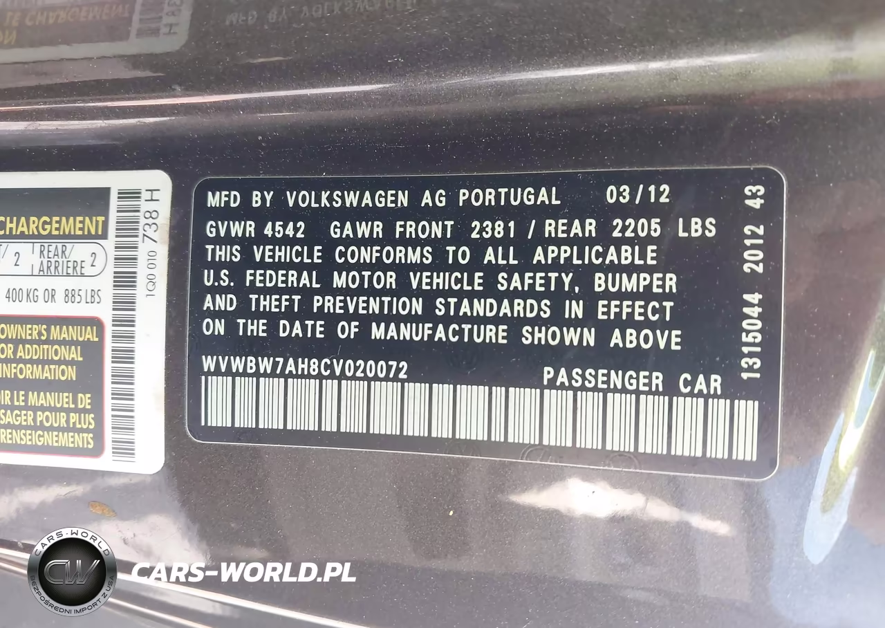 2012 Volkswagen Eos Komfort VIN:WVWBW7AH8CV020072 - 9