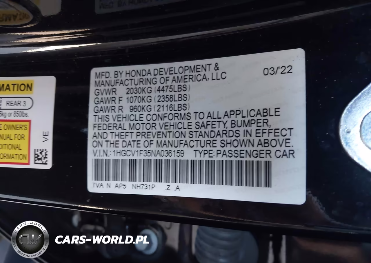 2022 Honda Accord Sport VIN:1HGCV1F35NA036159 - 9