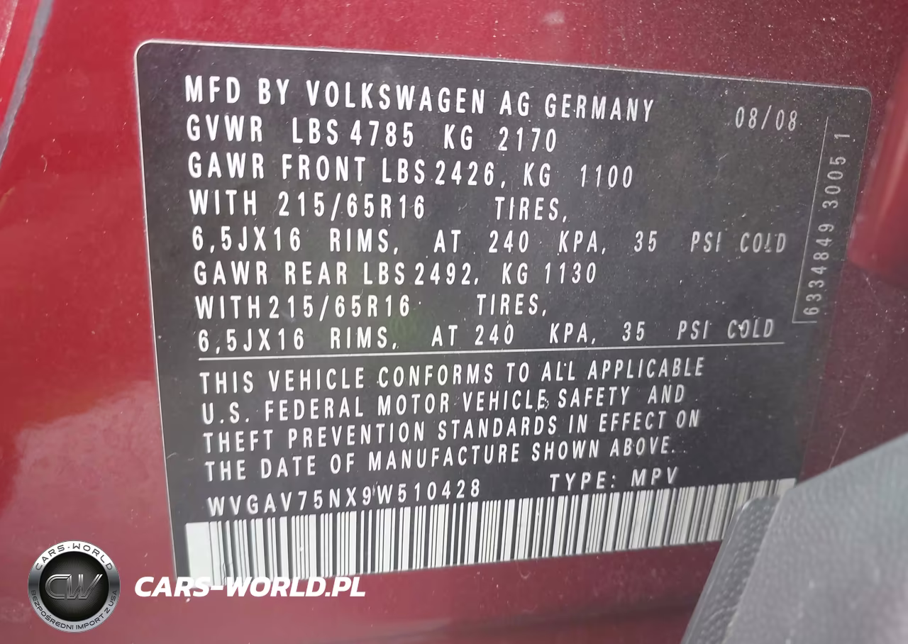 2009 Volkswagen Tiguan S-Se-Sel VIN:WVGAV75NX9W510428 - 9