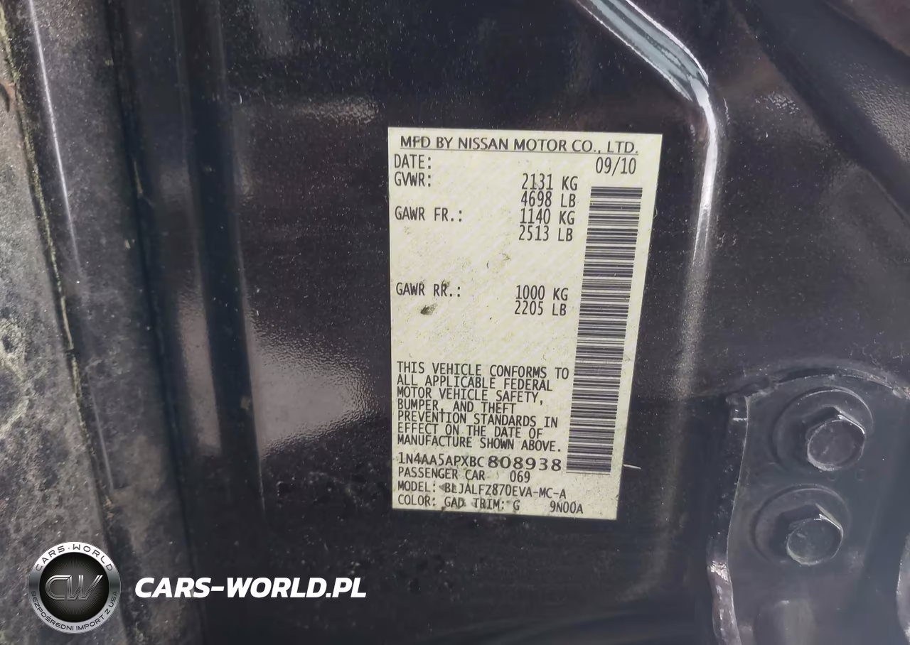 2011 Nissan Maxima 3.5 Sv VIN:1N4AA5APXBC808938 - 9