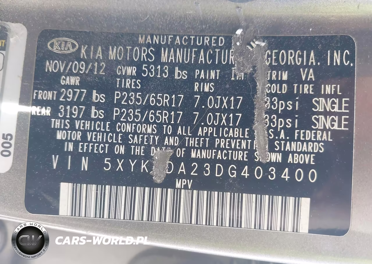 2013 Kia Sorento Lx V6 VIN:5XYKTDA23DG403400 - 9
