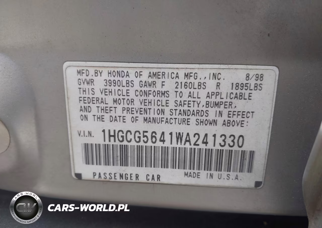 1998 Honda Accord Lx VIN:1HGCG5641WA241330 - 9