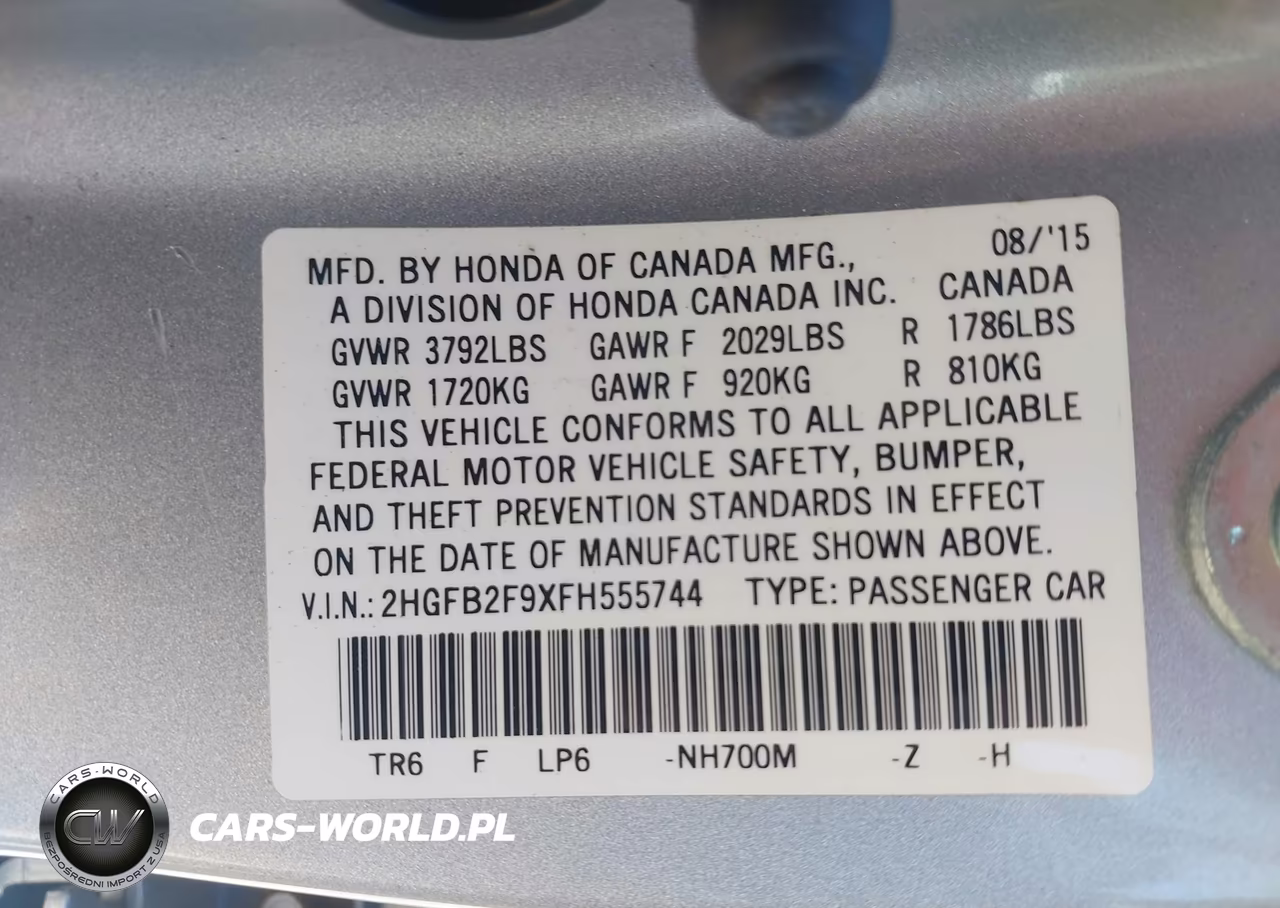 2015 Honda Civic Ex-L VIN:2HGFB2F9XFH555744 - 9