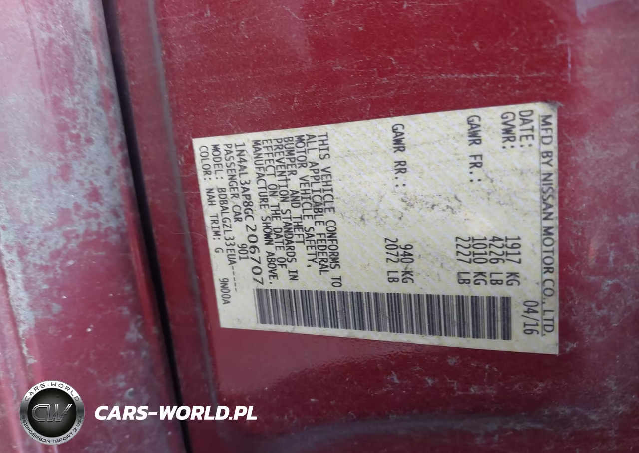 2016 Nissan Altima 2.5-2.5 S-2.5 Sl-2.5 Sr-2.5 Sv VIN:1N4AL3AP8GC206707 - 9