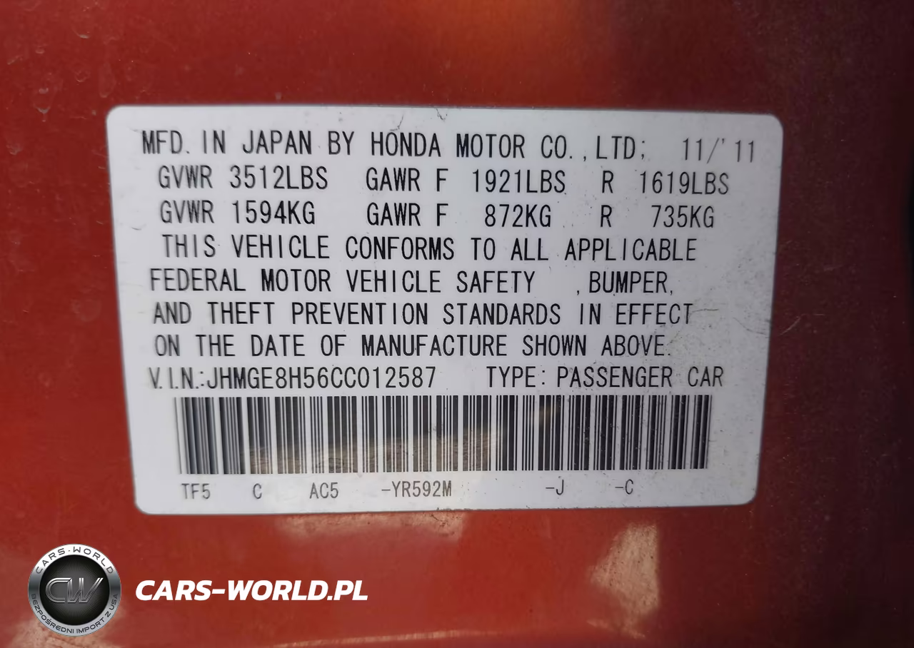 2012 Honda Fit Sport VIN:JHMGE8H56CC012587 - 9