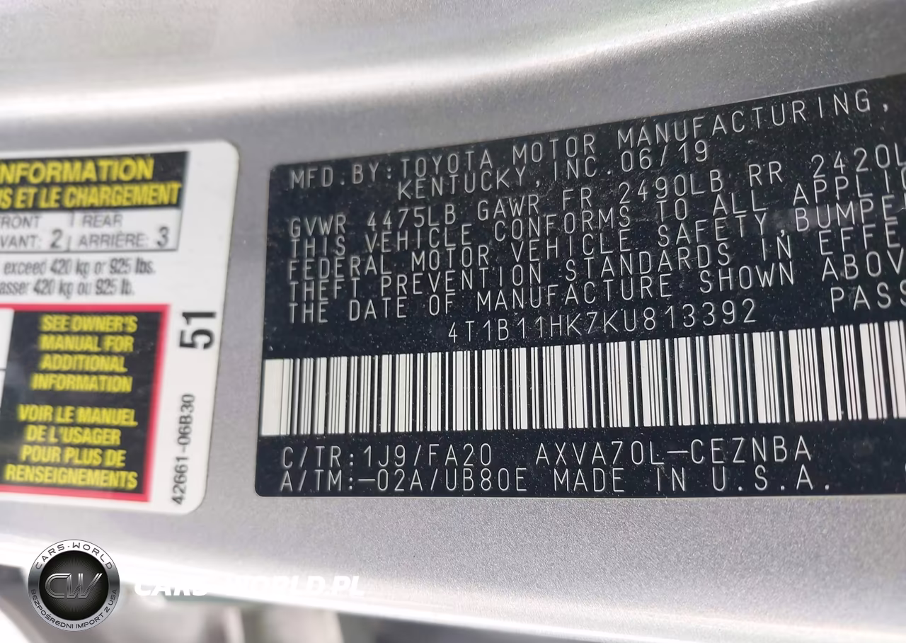 2019 Toyota Camry Le VIN:4T1B11HK7KU813392 - 9
