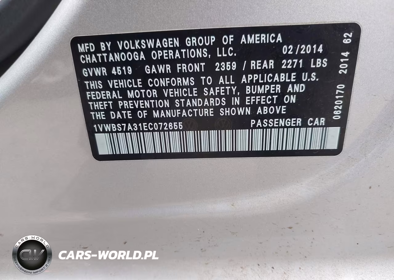 2014 Volkswagen Passat 1.8T Se VIN:1VWBS7A31EC072655 - 9