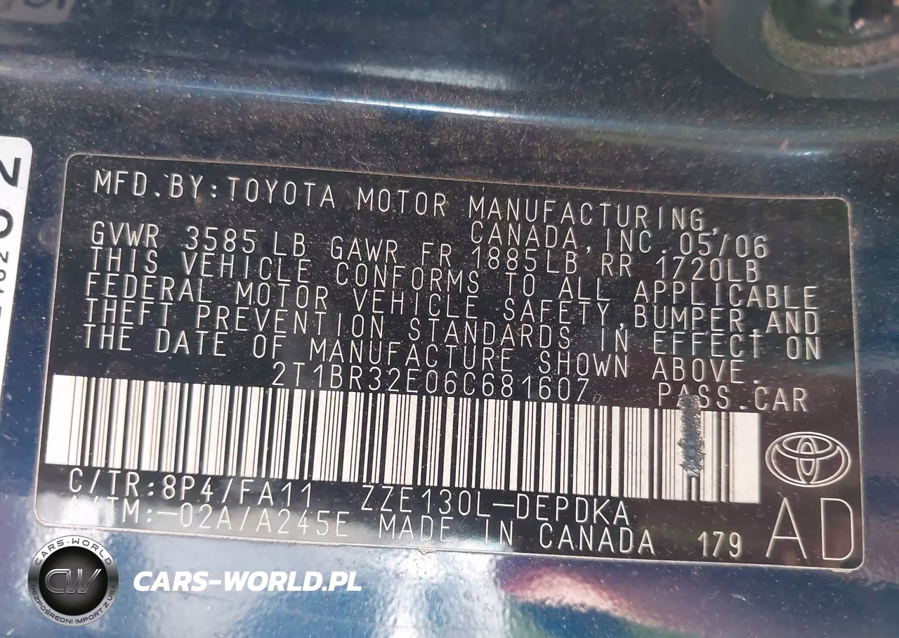 2006 Toyota Corolla Ce VIN:2T1BR32E06C681607 - 9