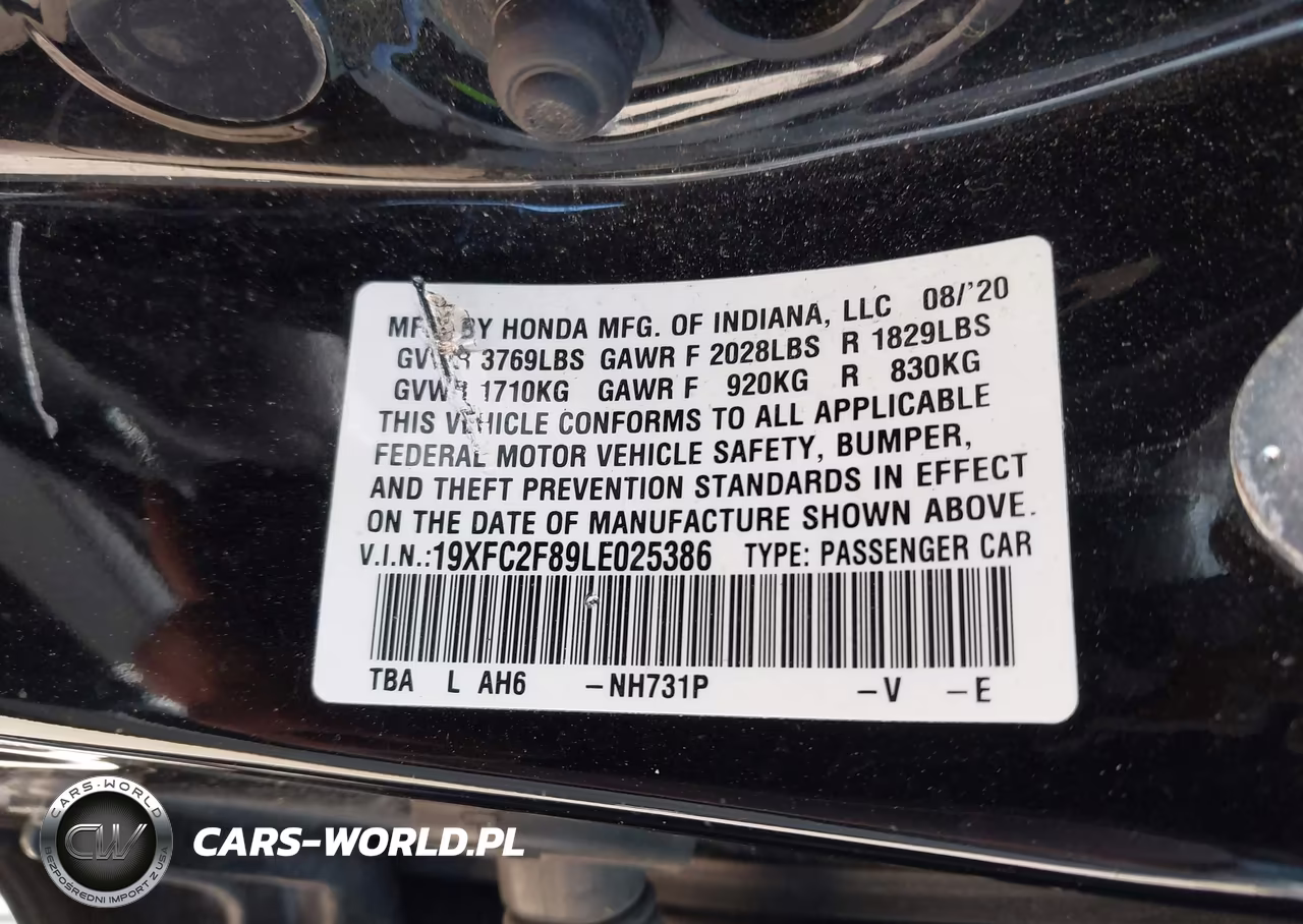 2020 Honda Civic Sport VIN:19XFC2F89LE025386 - 9