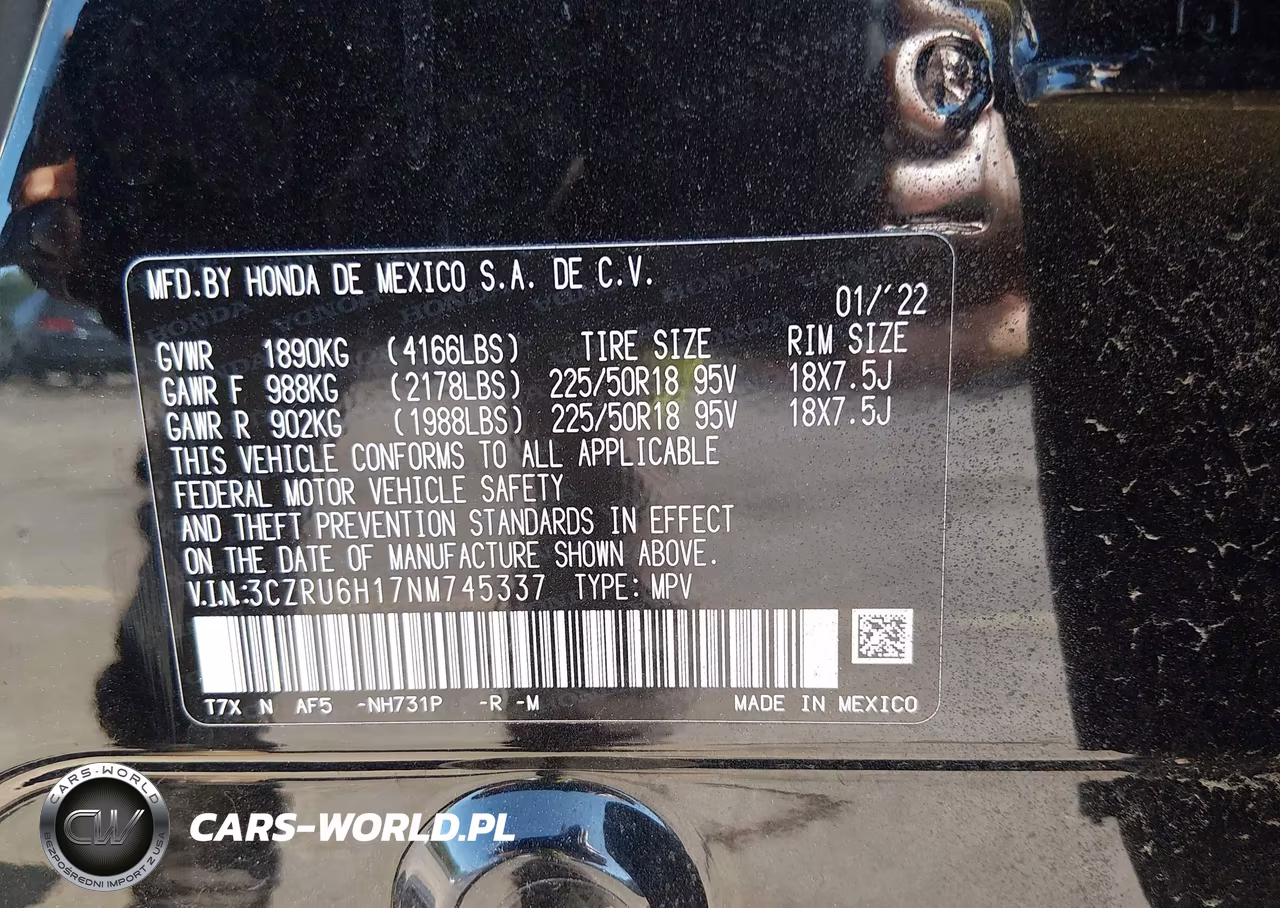 2022 Honda Hr-V Awd Sport VIN:3CZRU6H17NM745337 - 9