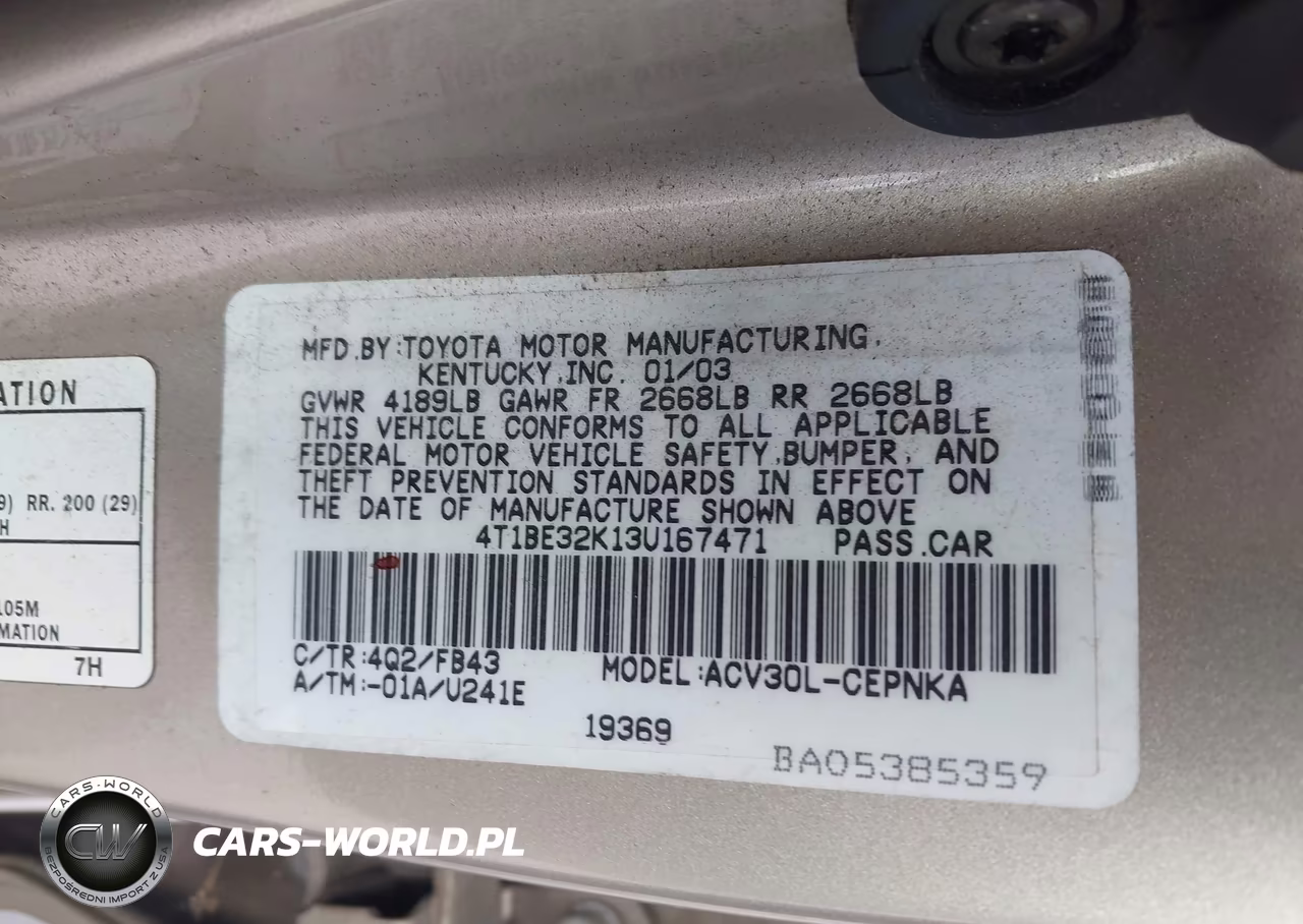 2003 Toyota Camry Le VIN:4T1BE32K13U167471 - 9