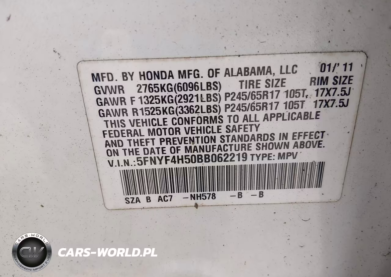2011 Honda Pilot Ex-L VIN:5FNYF4H50BB062219 - 9