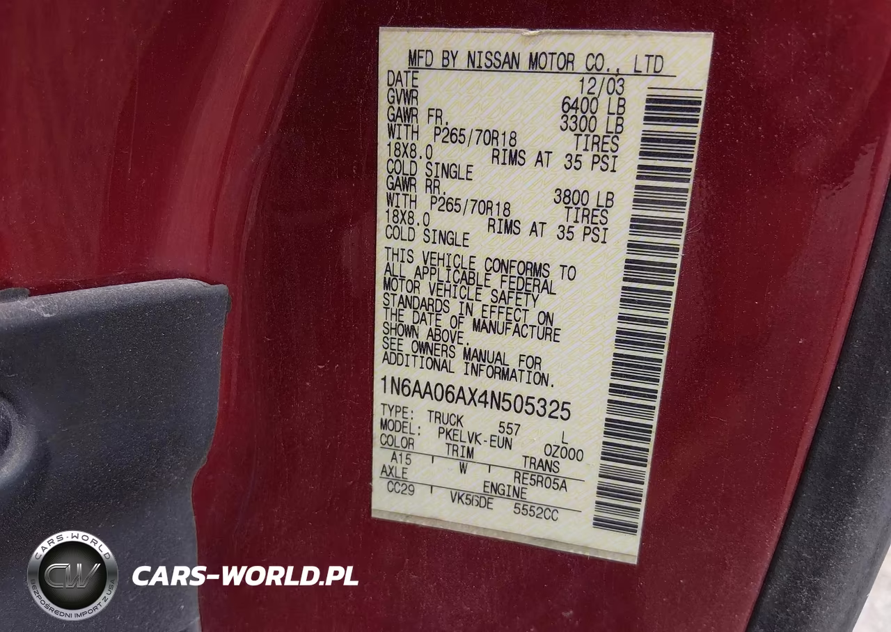 2004 Nissan Titan Le VIN:1N6AA06AX4N505325 - 9