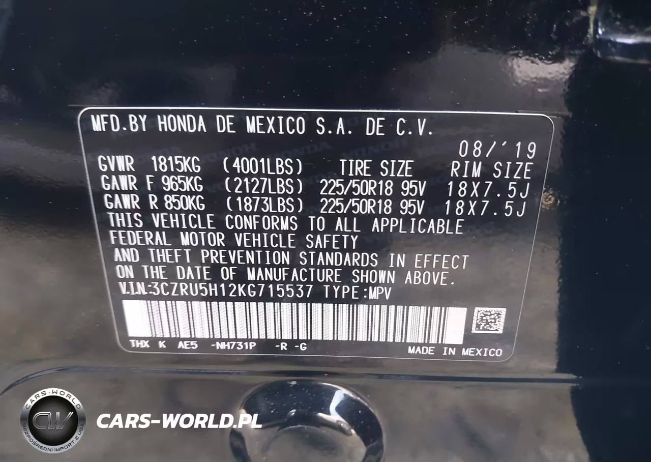 2019 Honda Hr-V Sport VIN:3CZRU5H12KG715537 - 9