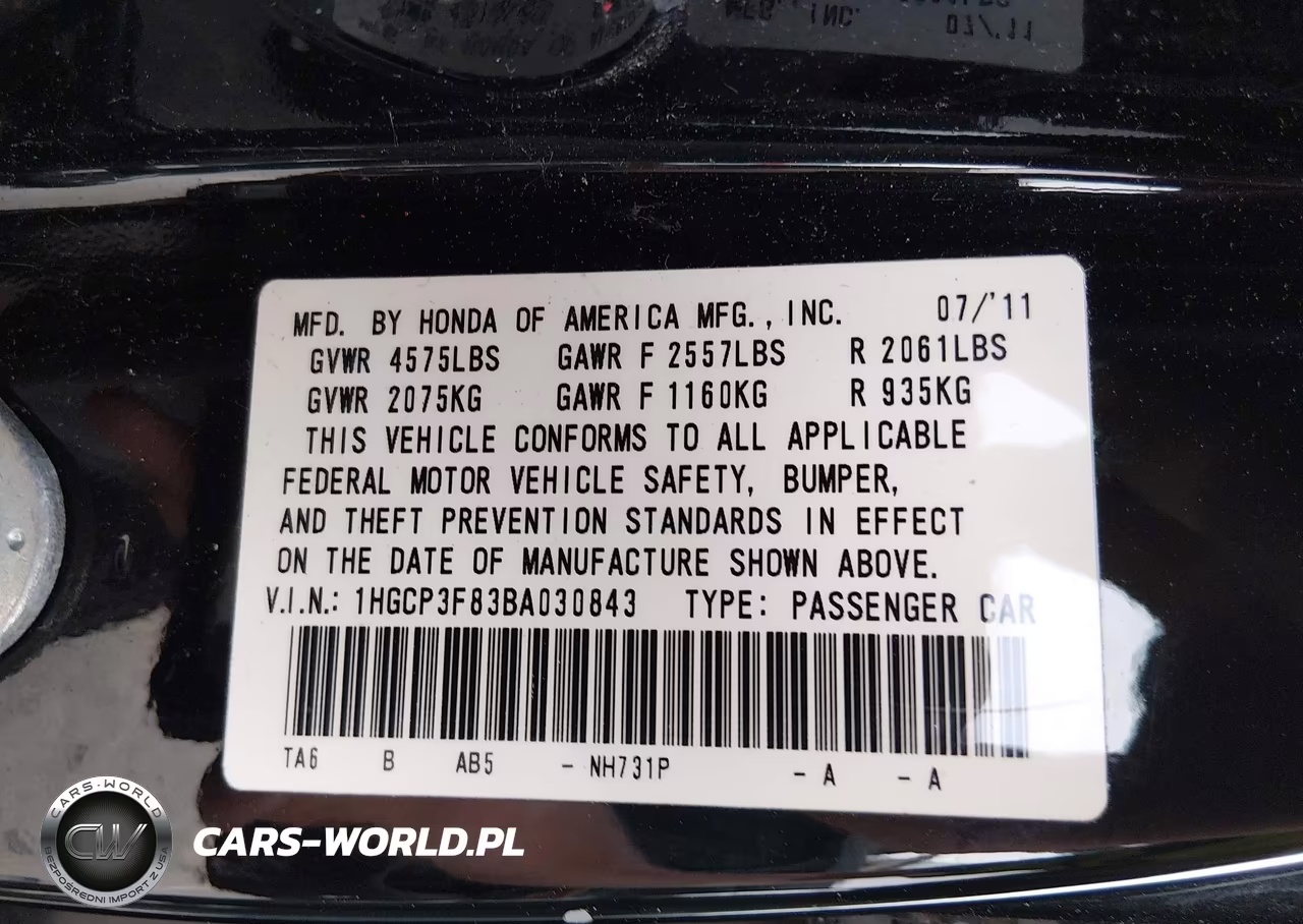 2011 Honda Accord 3.5 Ex-L VIN:1HGCP3F83BA030843 - 9