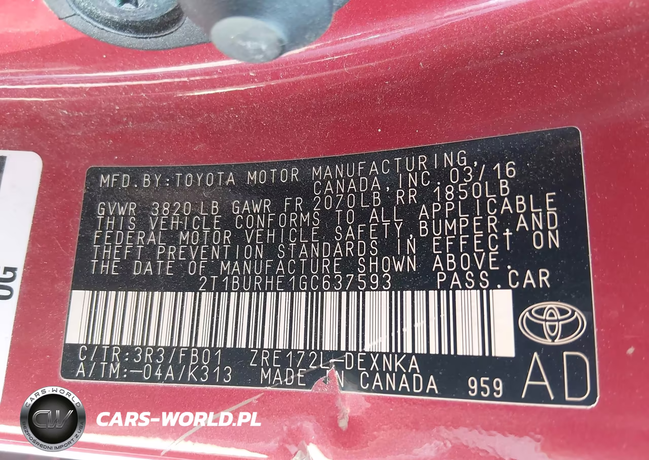 2016 Toyota Corolla Le VIN:2T1BURHE1GC637593 - 9