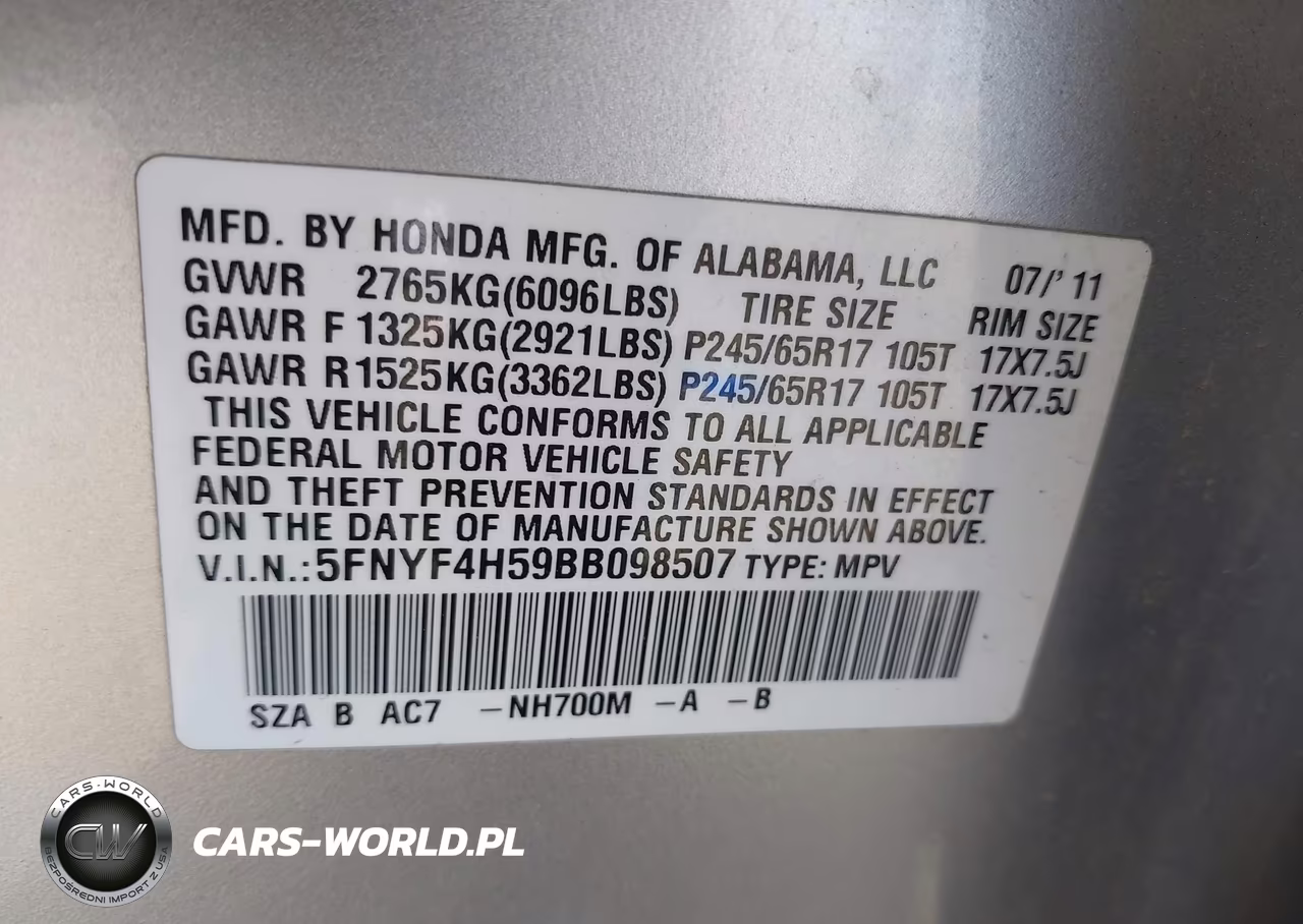 2011 Honda Pilot Ex-L VIN:5FNYF4H59BB098507 - 9