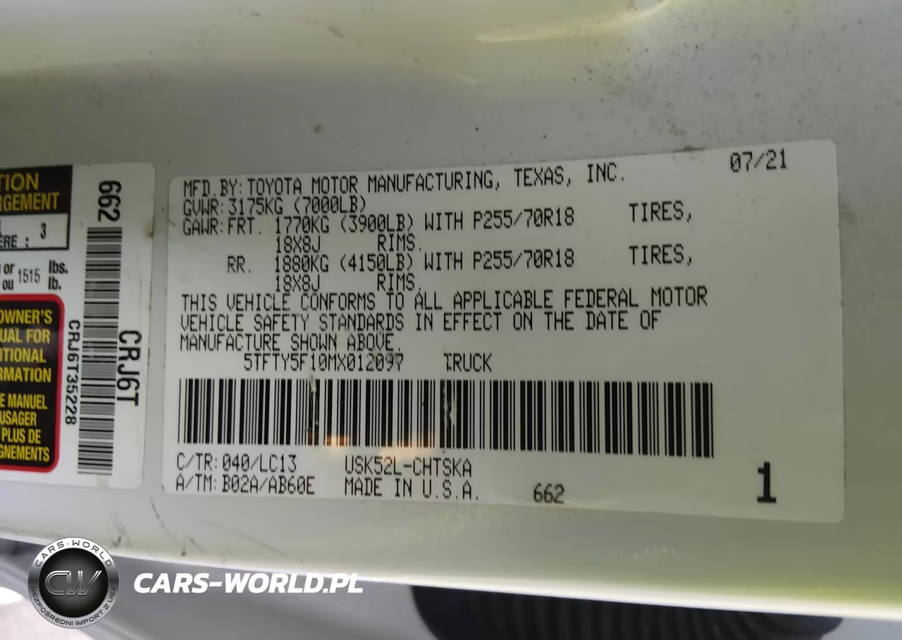 2021 Toyota Tundra Sr VIN:5TFTY5F10MX012097 - 9
