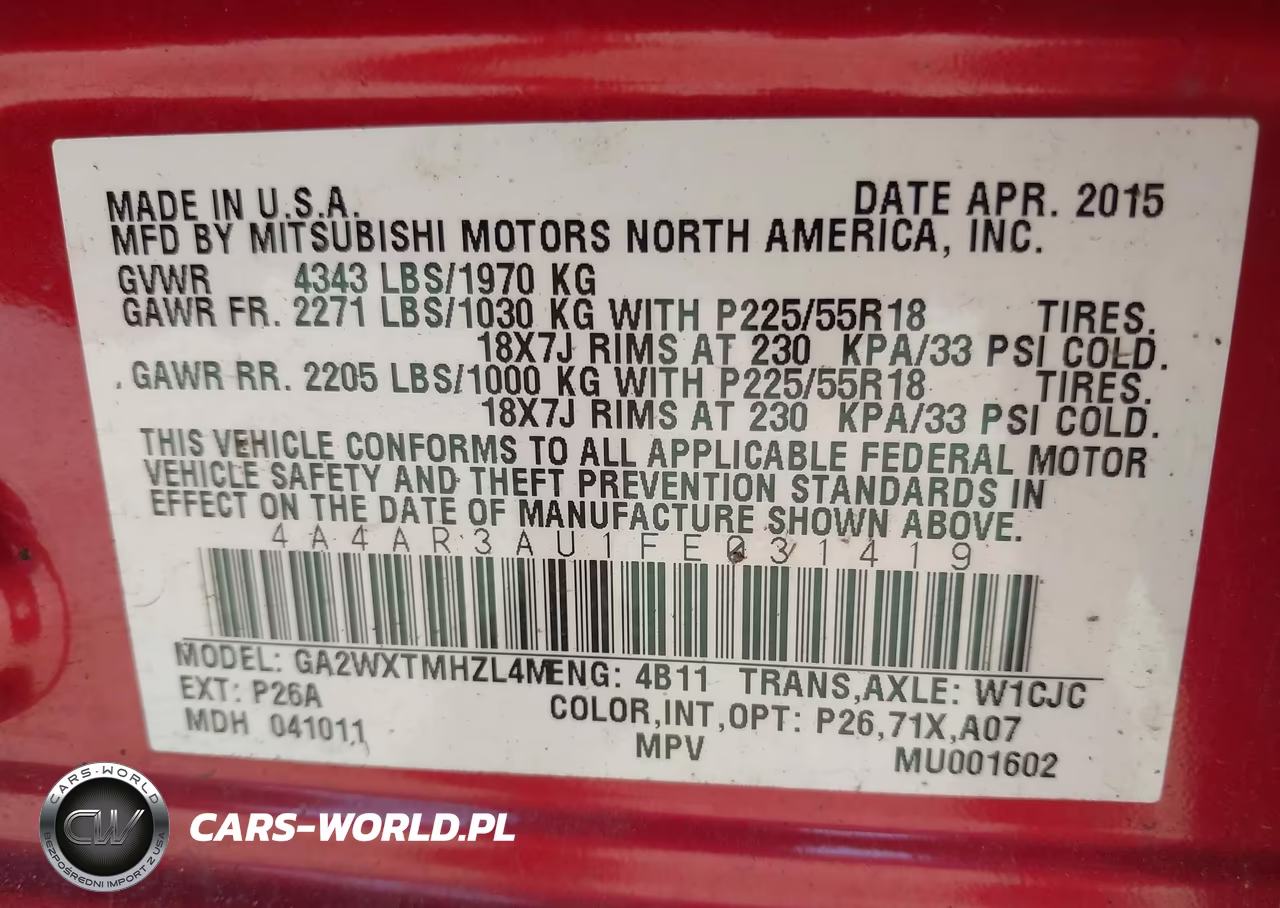 2015 Mitsubishi Outlander Sport Es VIN:4A4AR3AU1FE031419 - 9