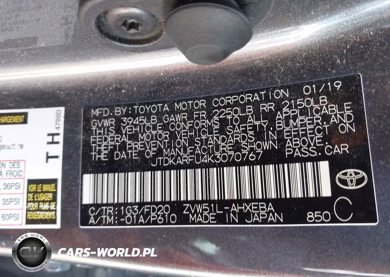 2019 Toyota Prius Le VIN:JTDKARFU4K3070767 - 9