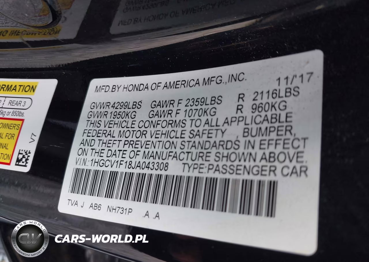 2018 Honda Accord Lx VIN:1HGCV1F18JA043308 - 9