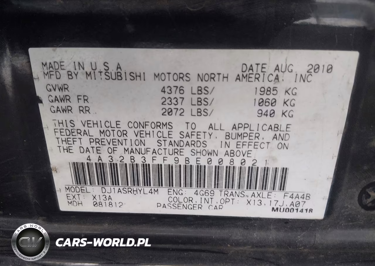 2011 Mitsubishi Galant Es-Se VIN:4A32B3FF9BE008021 - 9