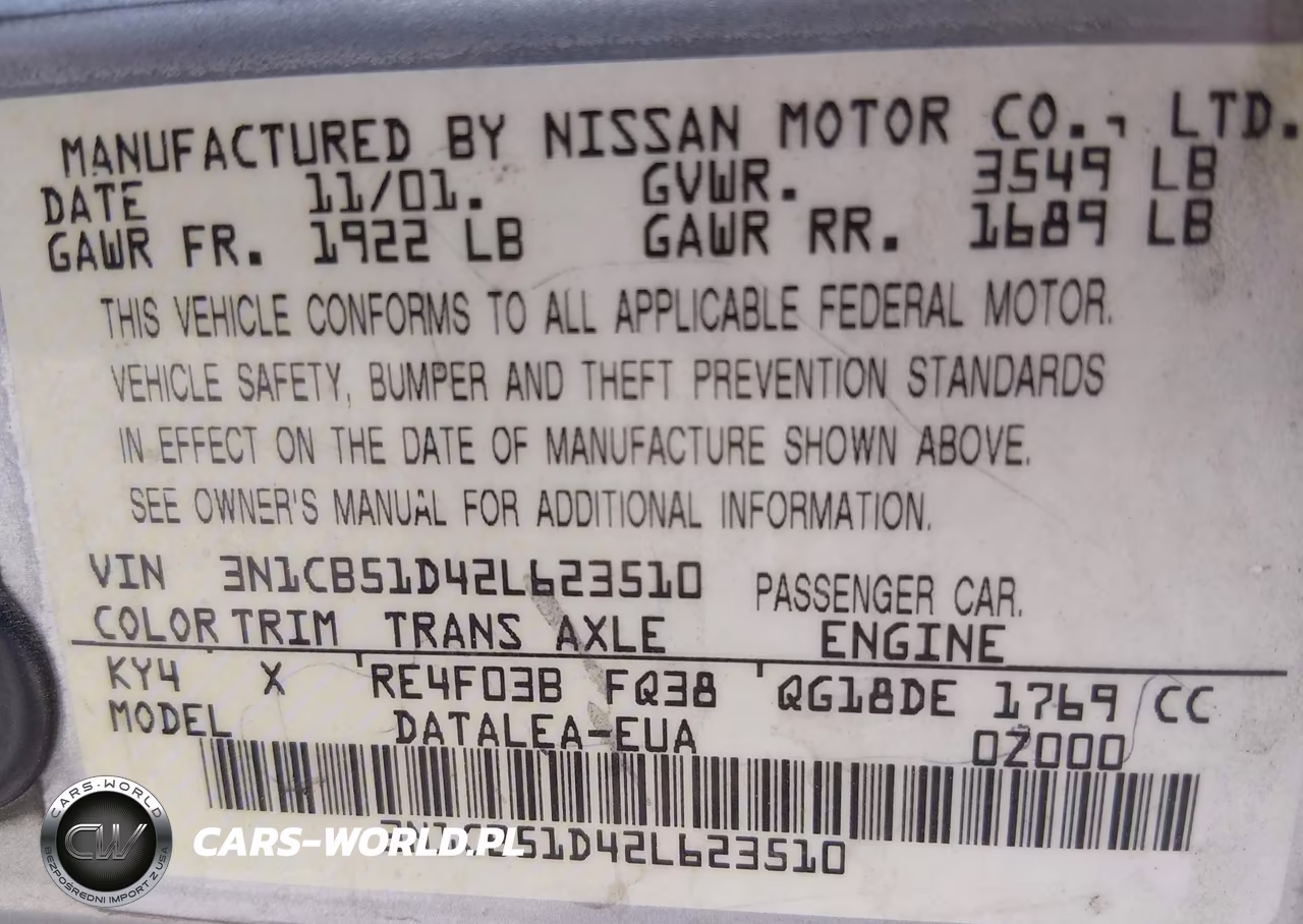 2002 Nissan Sentra Gxe VIN:3N1CB51D42L623510 - 9
