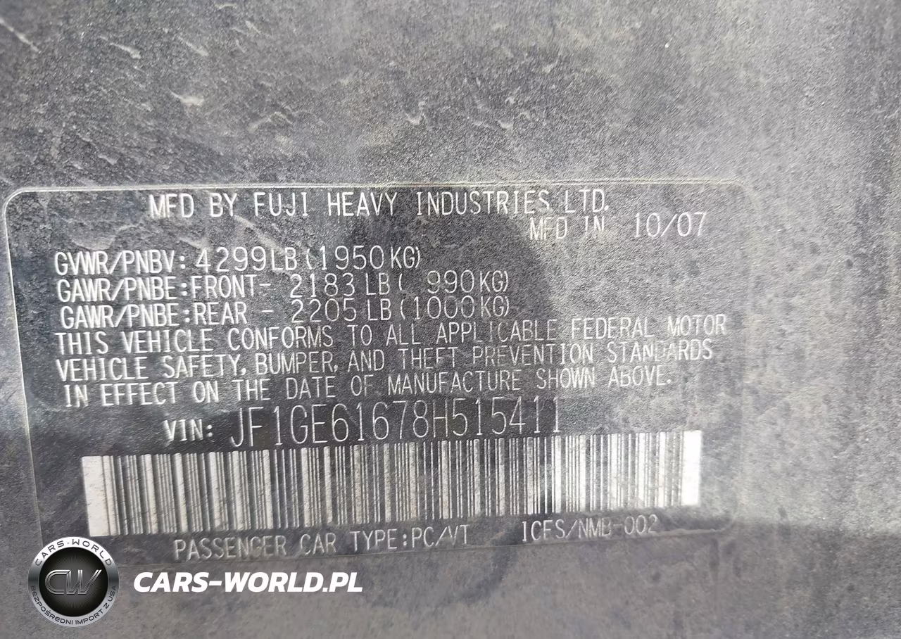 2008 Subaru Impreza (Natl) I VIN:JF1GE61678H515411 - 9