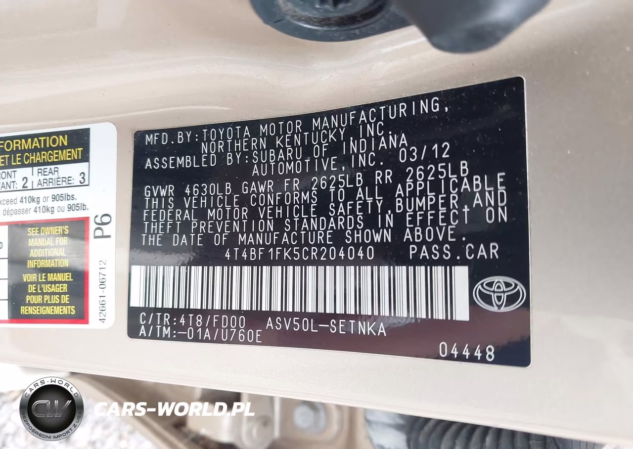 2012 Toyota Camry Le VIN:4T4BF1FK5CR204040 - 9