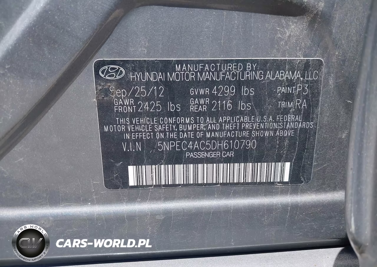 2013 Hyundai Sonata Limited VIN:5NPEC4AC5DH610790 - 9