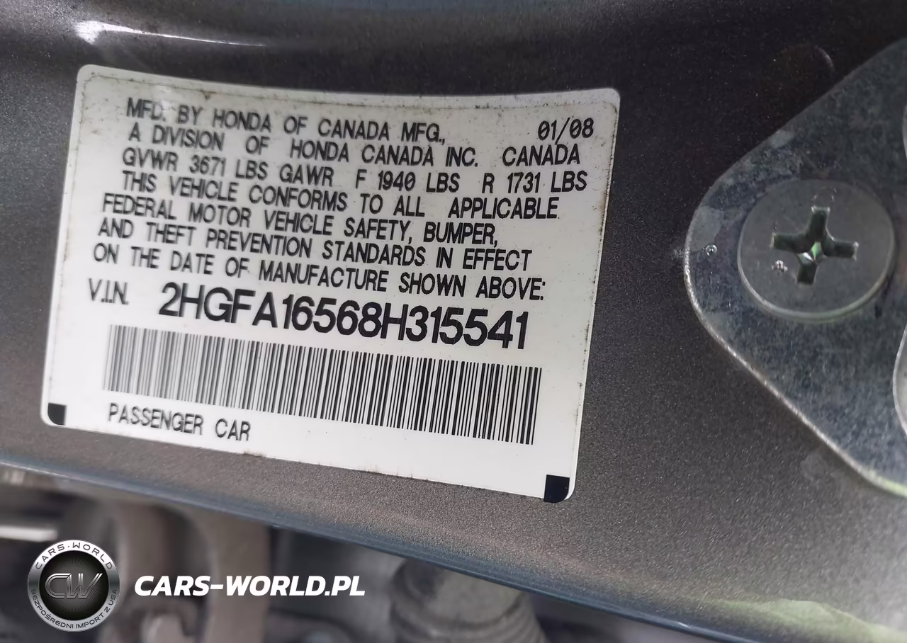 2008 Honda Civic Lx VIN:2HGFA16568H315541 - 9