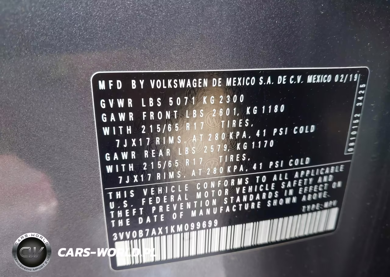 2019 Volkswagen Tiguan 2.0T S VIN:3VV0B7AX1KM099699 - 9