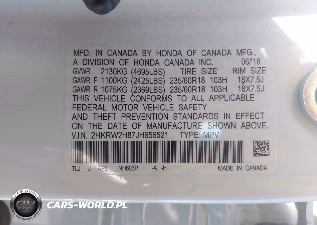 2018 Honda Cr-V Ex-L-Ex-L Navi VIN:2HKRW2H87JH656521 - 9