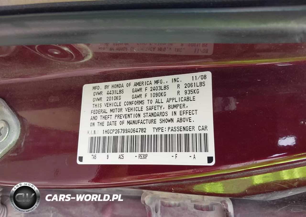 2009 Honda Accord 2.4 Ex VIN:1HGCP26799A064782 - 9