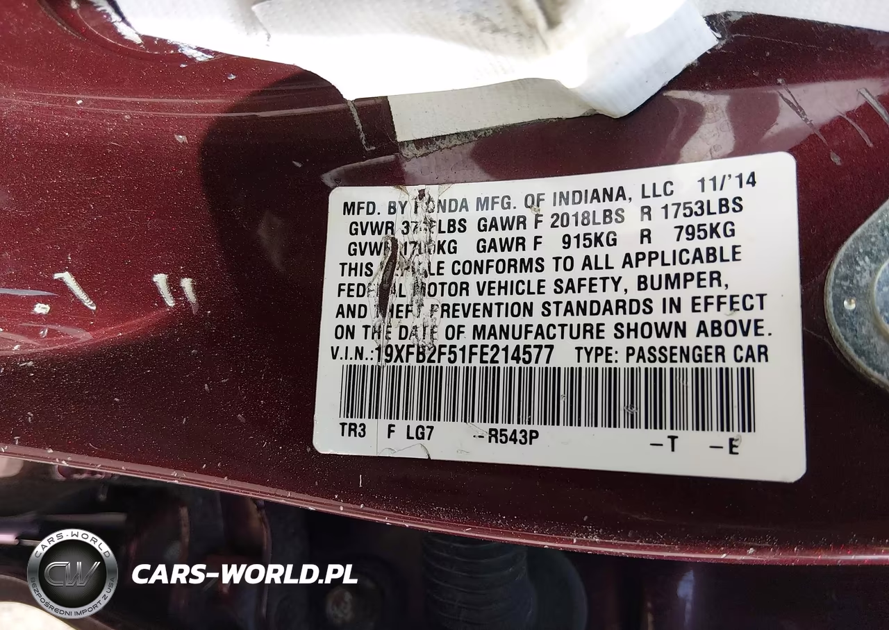 2015 Honda Civic Lx VIN:19XFB2F51FE214577 - 9