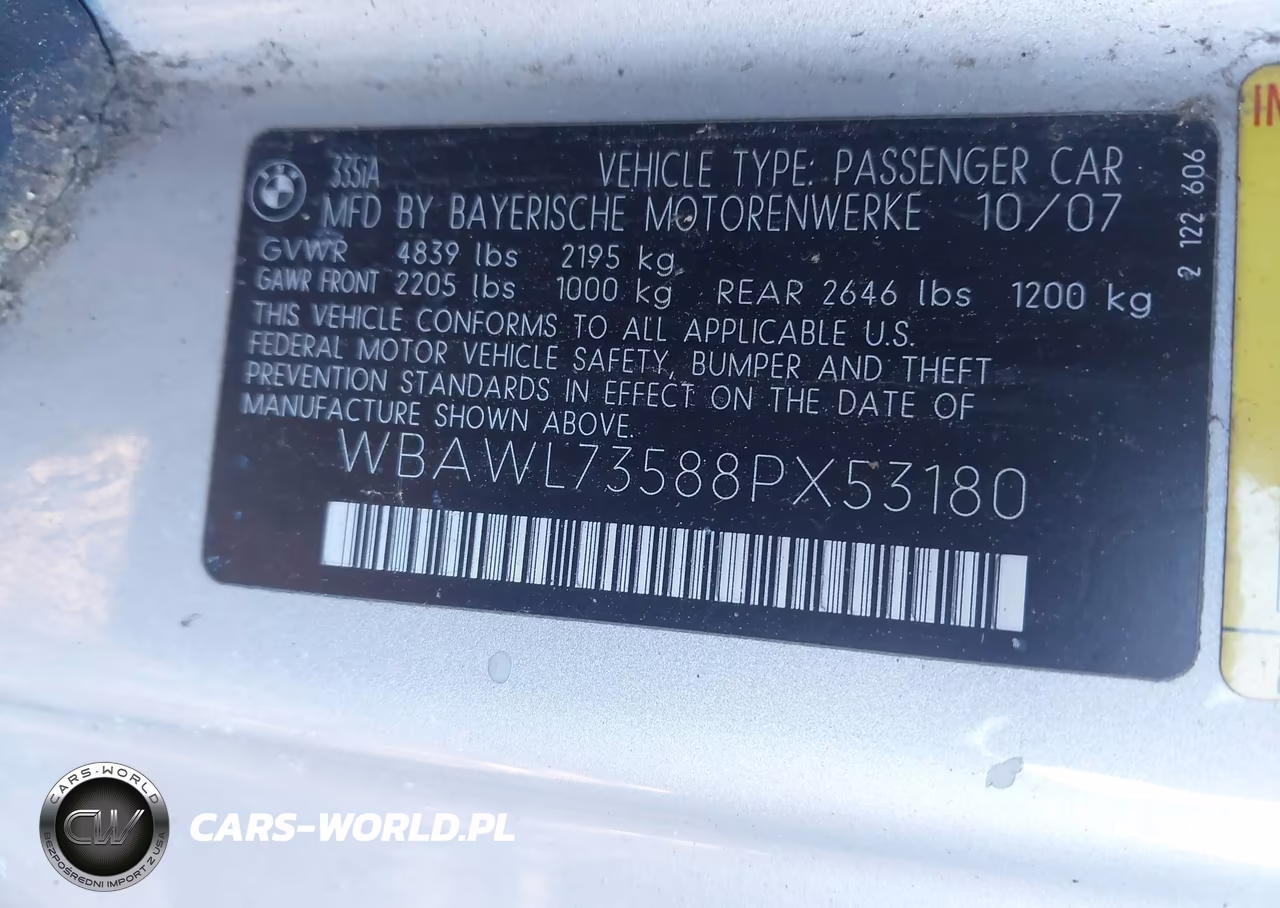 2008 BMW 335I VIN:WBAWL73588PX53180 - 9